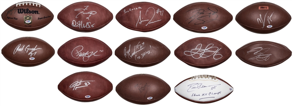 Lot of 13 NFL Stars Signed Footballs Including Drew Pearson, Ben Roethlisberger, Cris Carter, Santana Moss & Michael Vick (PSA/DNA & Beckett)